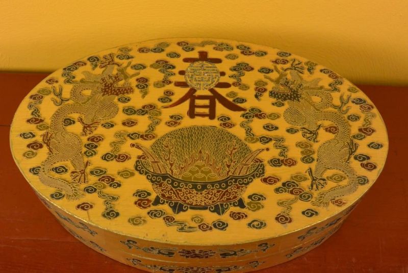 Chinesische Antike Box Hand graviert Doppel-goldenen Drachen 2