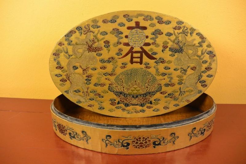 Chinesische Antike Box Hand graviert Doppel-goldenen Drachen 4
