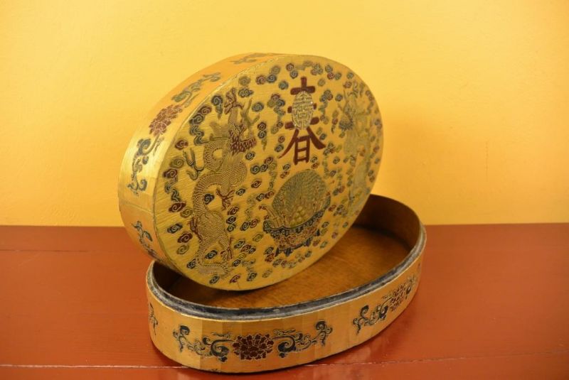 Chinesische Antike Box Hand graviert Doppel-goldenen Drachen 5