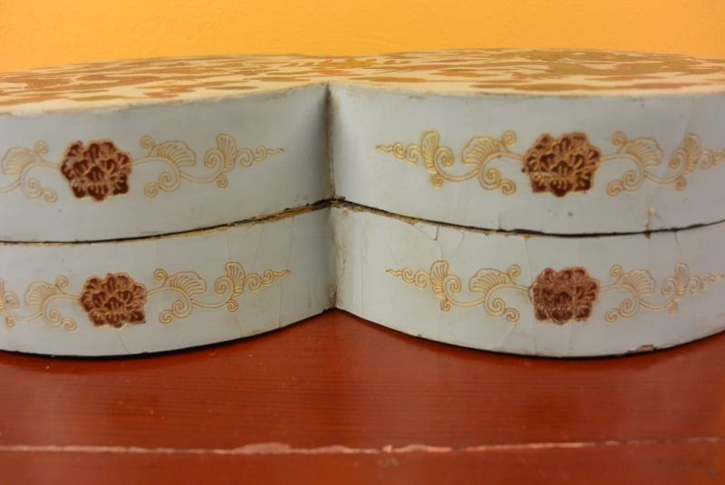 Chinesische Antike Box Hand graviert Doppelrunde 2