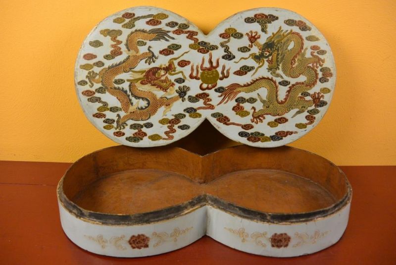 Chinesische Antike Box Hand graviert Doppelrunde 5