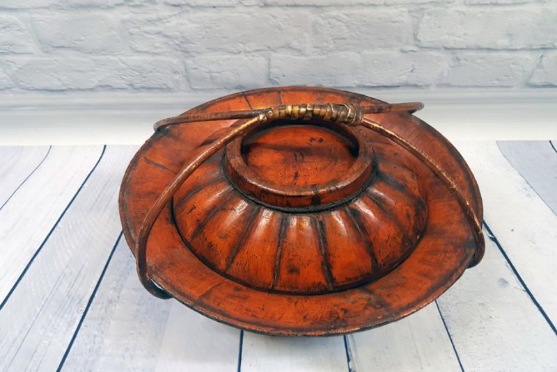 Chinesische Antike Box Hand graviert - Korbflechten - Holzkorb (selten) 2