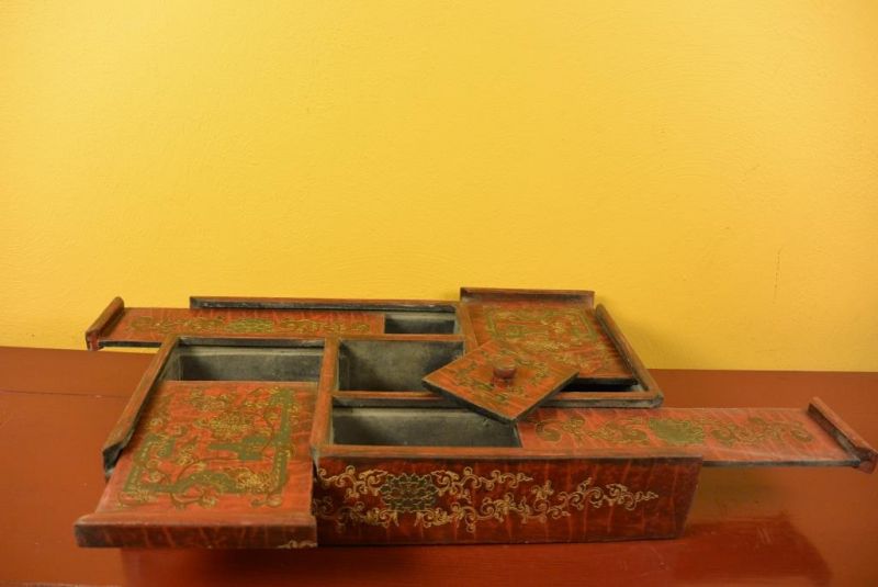 Chinesische Antike Box Hand graviert - Rot 3