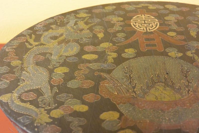 Chinesische Antike Box Hand graviert - Roten und blauen Drachen 3
