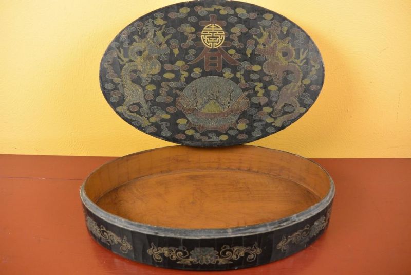 Chinesische Antike Box Hand graviert - Roten und blauen Drachen 4