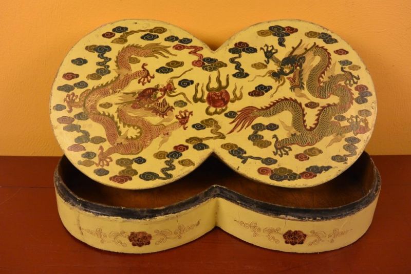 Chinesische Antike Box Hand graviert - Zwei Drachen 5
