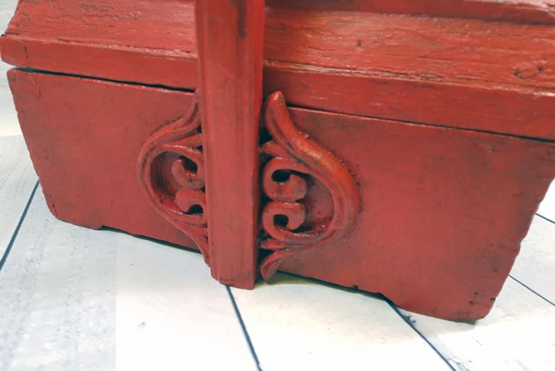 Chinesische Antike Box Roter hölzerner Korb 2 2