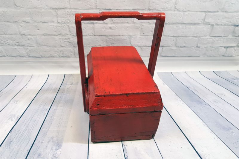 Chinesische Antike Box Roter hölzerner Korb 2 3