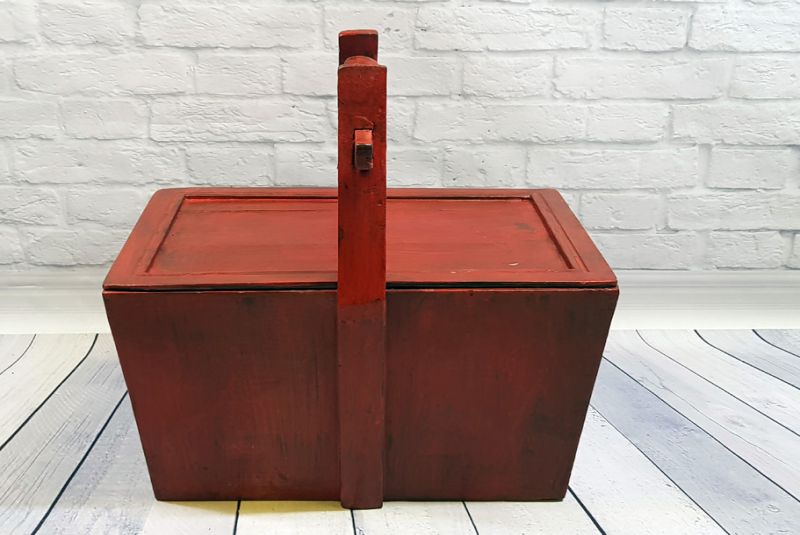 Chinesische Antike Box Roter hölzerner Korb 4 3