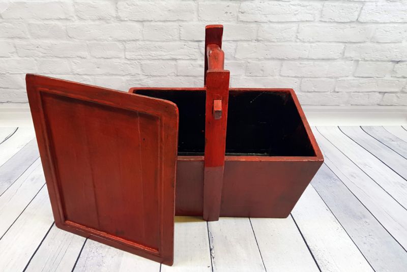 Chinesische Antike Box Roter hölzerner Korb 4 4