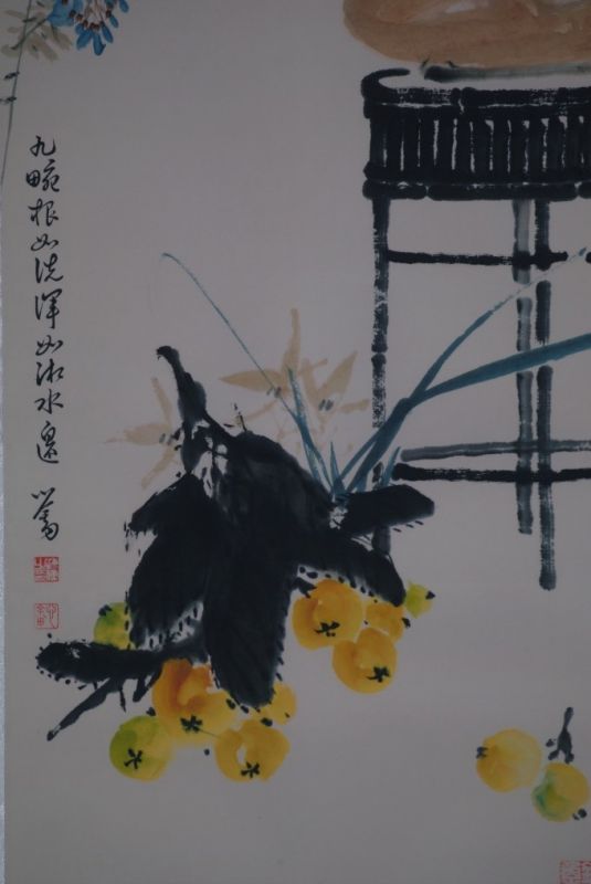 Chinesische Aquarelle auf Seide Blumenstrauß3