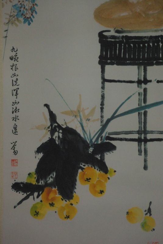 Chinesische Aquarelle auf Seide Blumenstrauss der Blumen 3