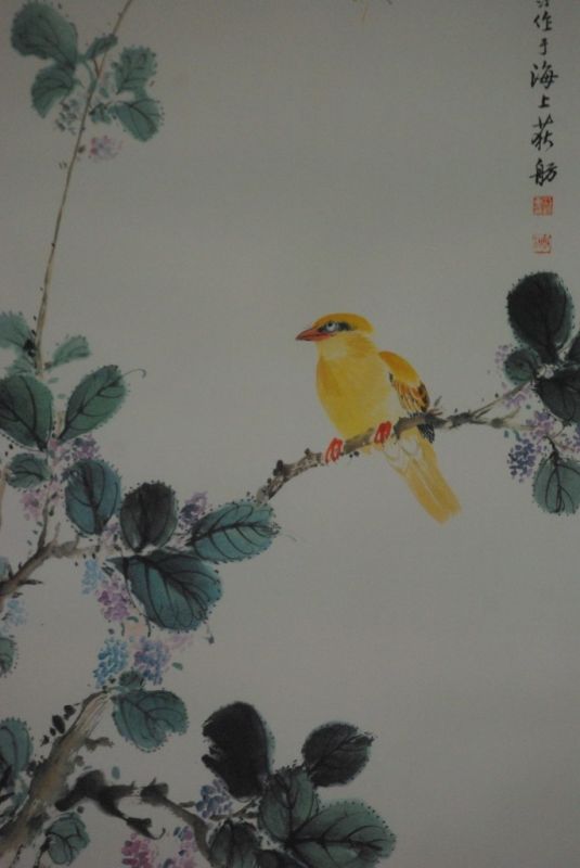 Chinesische Aquarelle auf Seide gelben Vogel 3