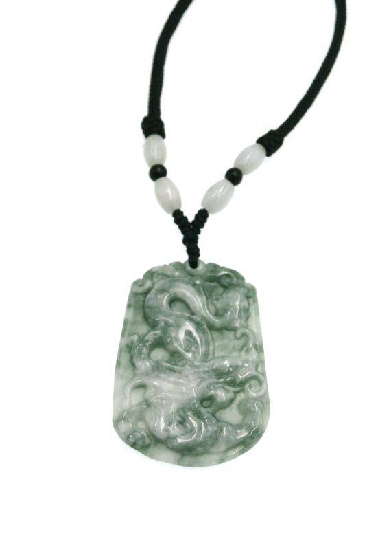 Astrologie Jade Anhänger - Drache - Grün und Weiß 2