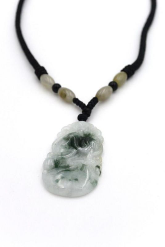 Chinesische Astrologie Jade Anhänger - Weiß - Grün Spot - Affe 2