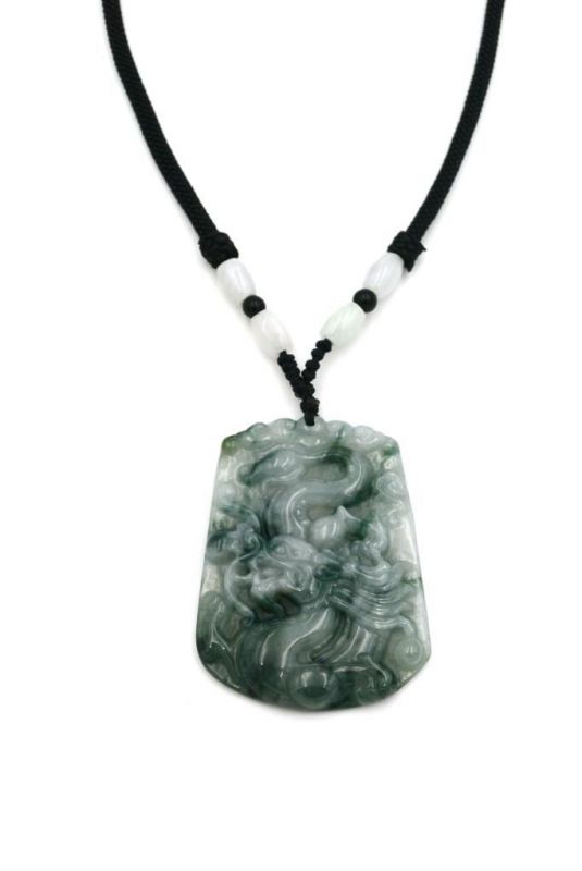 Chinesische Astrologie Jade Anhänger - Weiß - Grün Spot - Drache 2