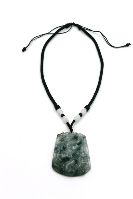 Chinesische Astrologie Jade Anhänger - Weiß - Grün Spot - Drache 3