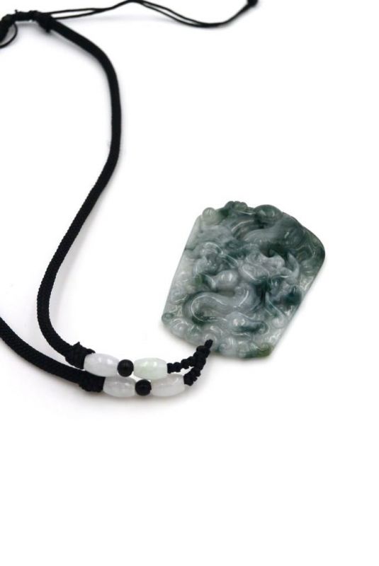 Chinesische Astrologie Jade Anhänger - Weiß - Grün Spot - Drache 4