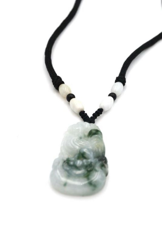 Chinesische Astrologie Jade Anhänger - Weiß - Grün Spot - Hahn 2