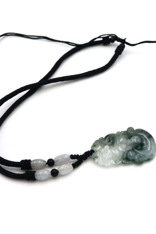 Chinesische Astrologie Jade Anhänger - Weiß - Grün Spot - Ratte 4
