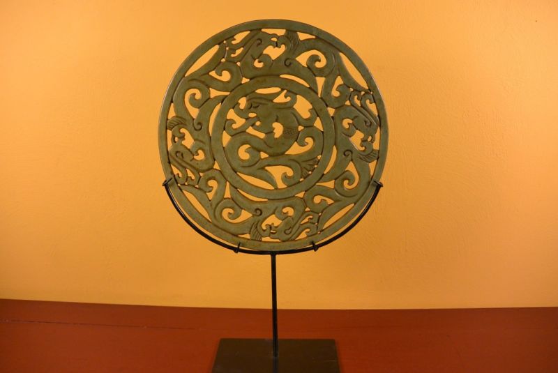 Chinesische Bi Scheiben Drachen Grün Jade 2