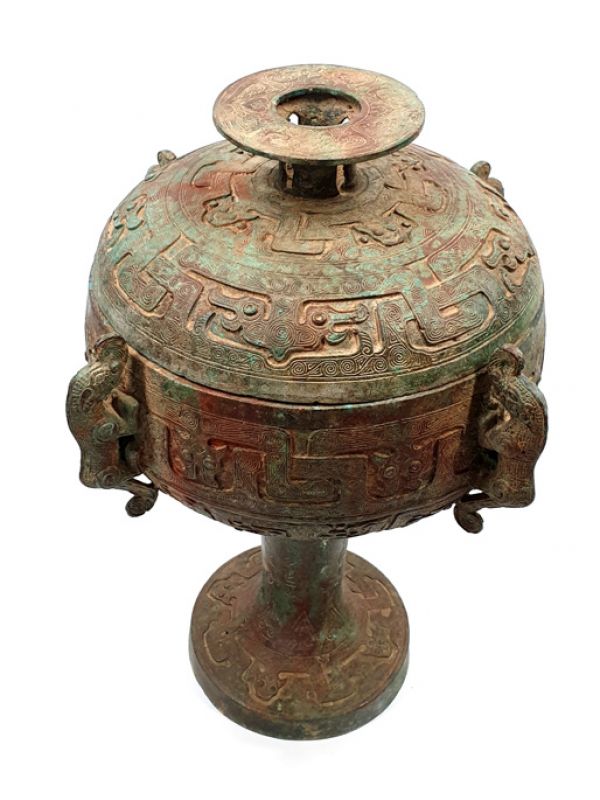 Chinesische Bronzebox - Drei Füße - großes Räuchergefäß 2