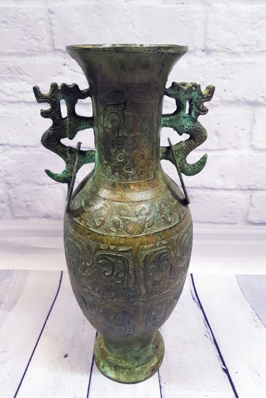 Chinesische Bronzebox - Vase - Doppelte Drachen 2