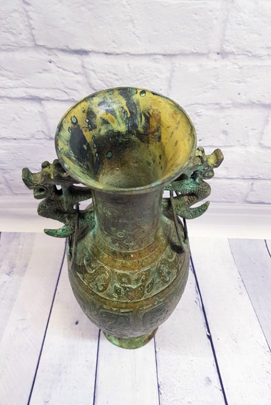 Chinesische Bronzebox - Vase - Doppelte Drachen 3