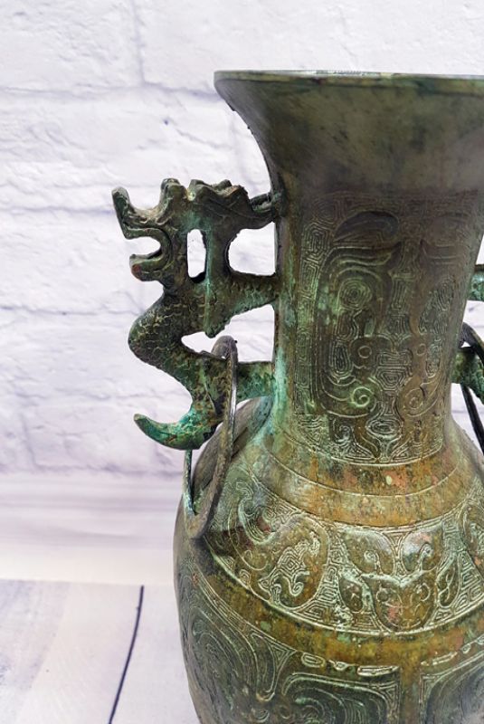 Chinesische Bronzebox - Vase - Doppelte Drachen 4