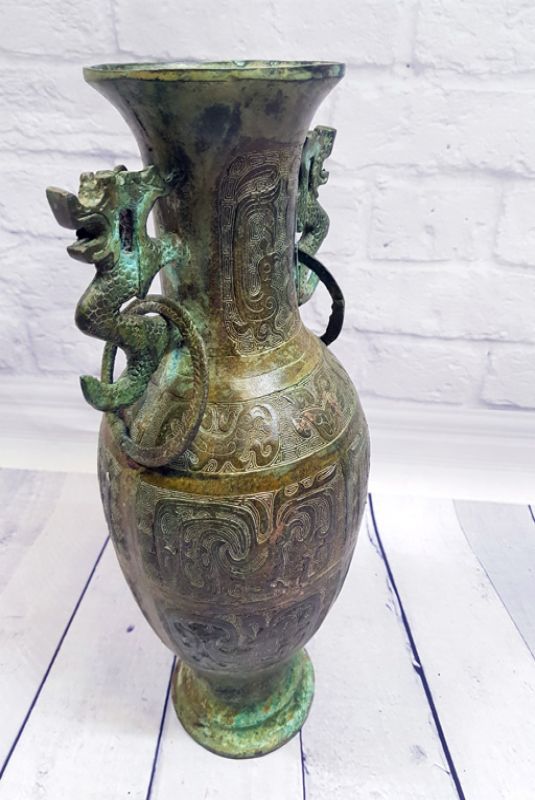 Chinesische Bronzebox - Vase - Doppelte Drachen 5