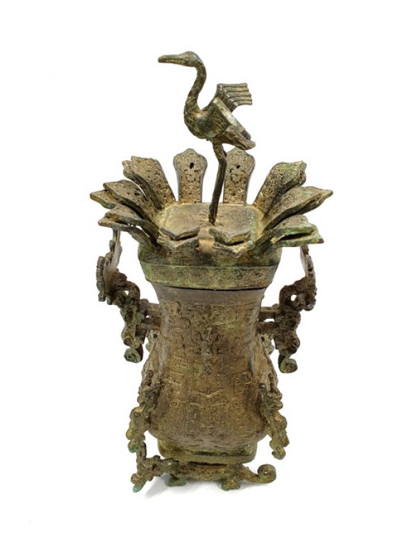 Chinesische Bronzebox - Vase - Kranich 2