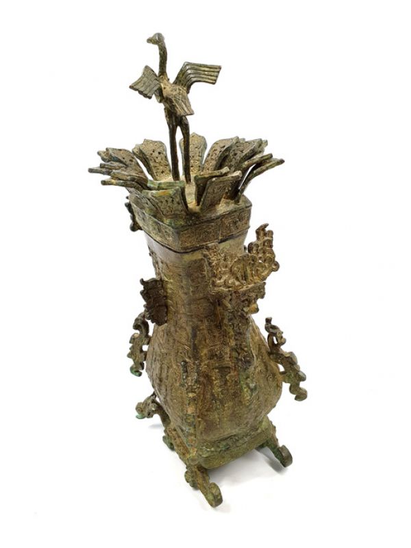 Chinesische Bronzebox - Vase - Kranich 3