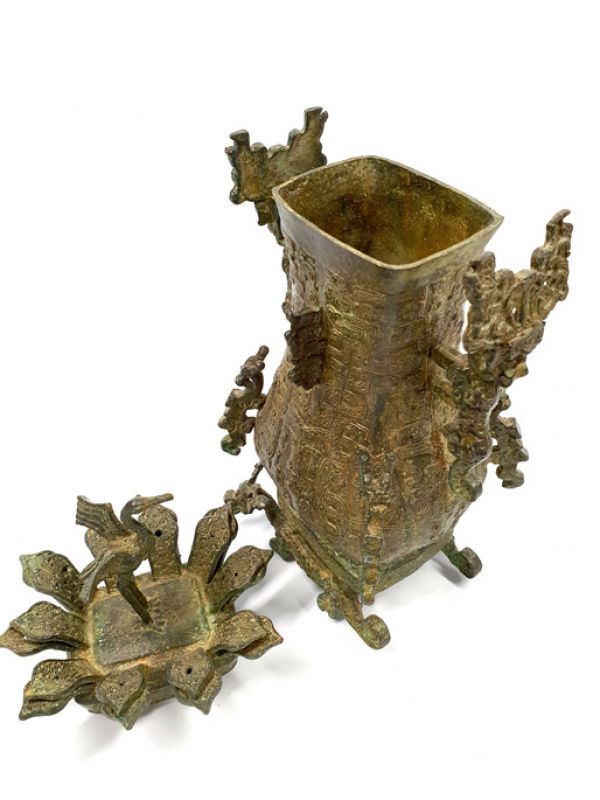 Chinesische Bronzebox - Vase - Kranich 4