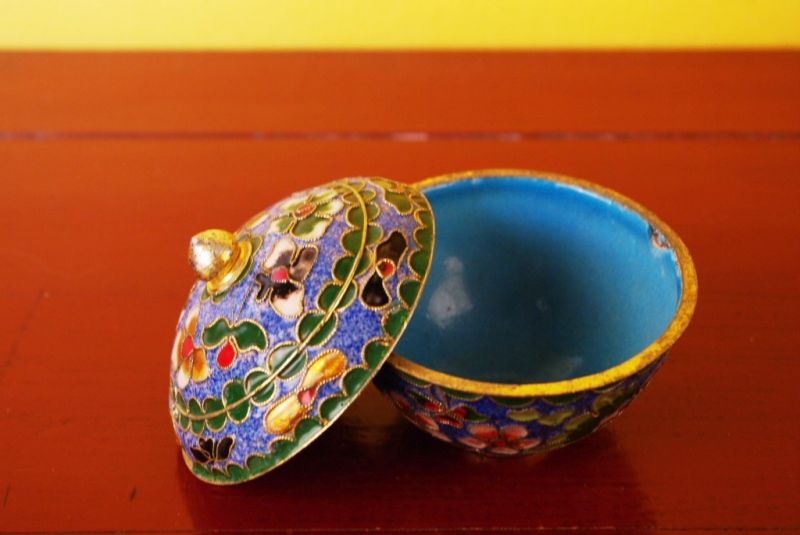 Chinesische Cloisonne-Dose Hellblau 5