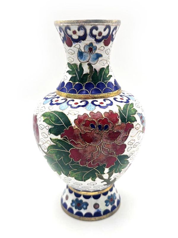 Chinesische Cloisonné-Vasen: Handwerkskunst und Tradition - Weiß / Blumen
