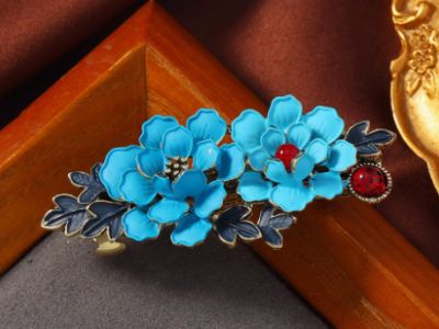 Chinesische Emaille-Haarspange - Cloisonné - Große Blumen