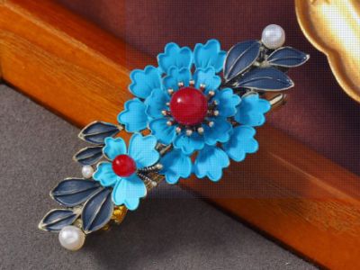 Chinesische Emaille-Haarspange - Cloisonné - Große und kleine Blumen