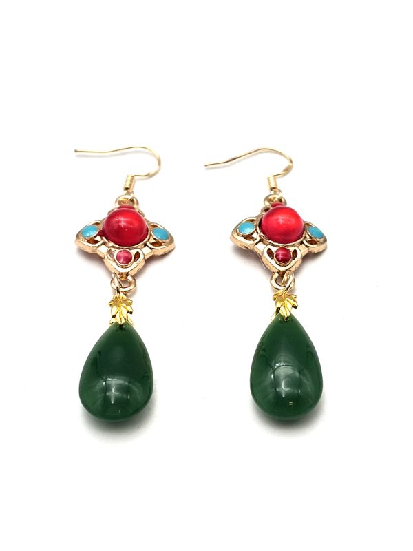 Chinesische Emaille-Ohrringe - Cloisonné - Grüne Perle 2
