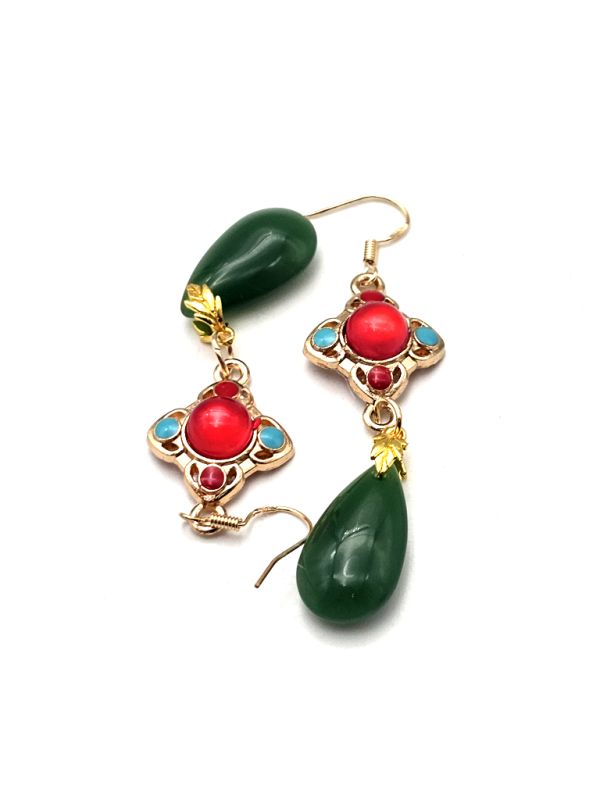 Chinesische Emaille-Ohrringe - Cloisonné - Grüne Perle 3