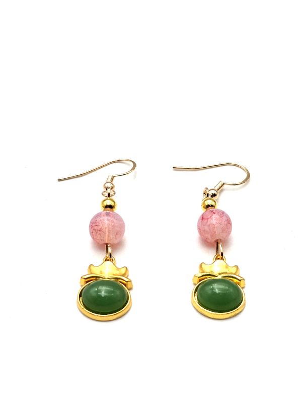 Chinesische Emaille-Ohrringe - Cloisonné - Rosa und grüne Perlen 2