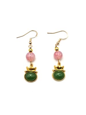 Chinesische Emaille-Ohrringe - Cloisonné - Rosa und grüne Perlen