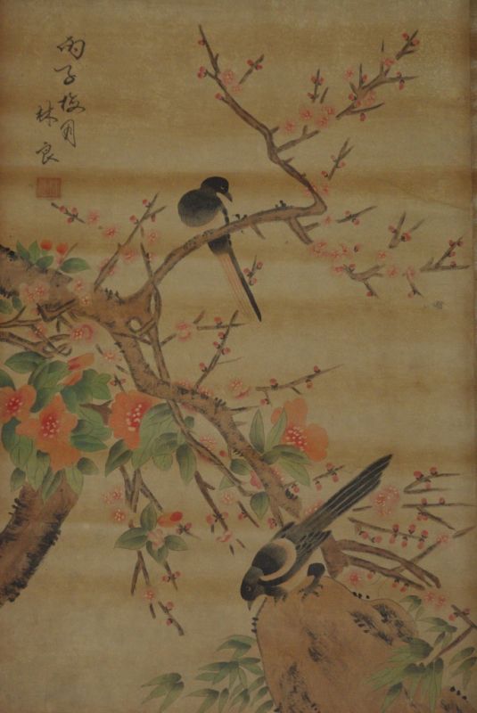 Chinesische Gemälde Kakemono 2 Vögel 3