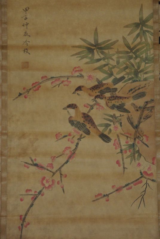 Chinesische Gemälde Kakemono 3 Vögel 3