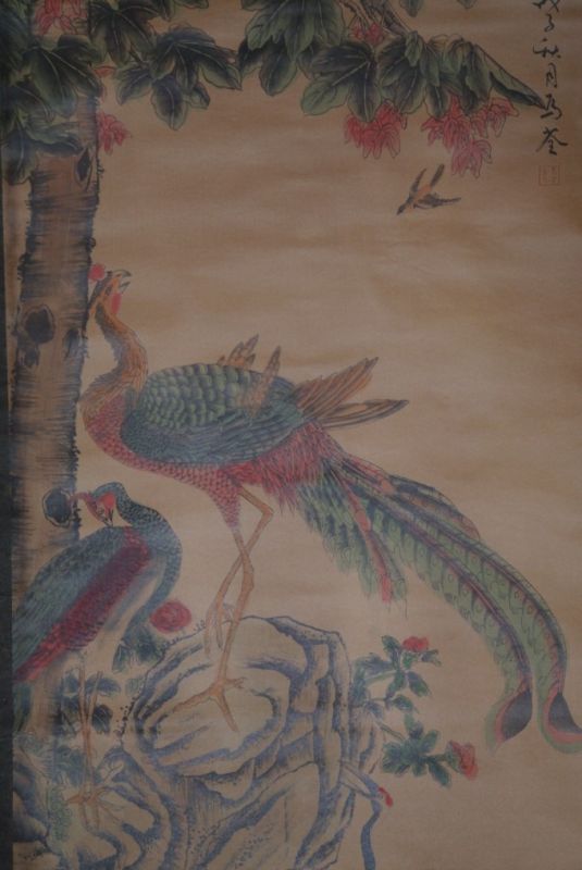 Chinesische Gemälde Kakemono 5 Vögel 2