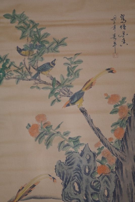Chinesische Gemälde Kakemono 6 Vögel 2
