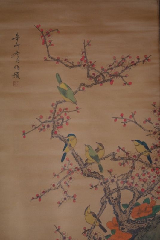 Chinesische Gemälde Kakemono 6 Vögel 2