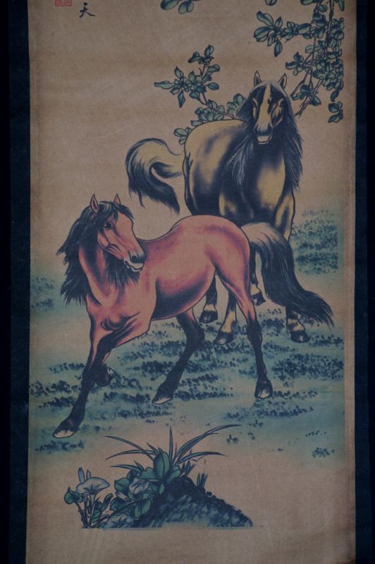 Chinesische Gemälde Kakemono Die 2 Pferde 2