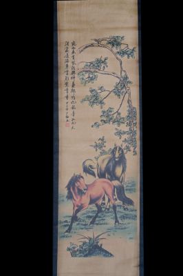 Chinesische Gemälde Kakemono Die 2 Pferde