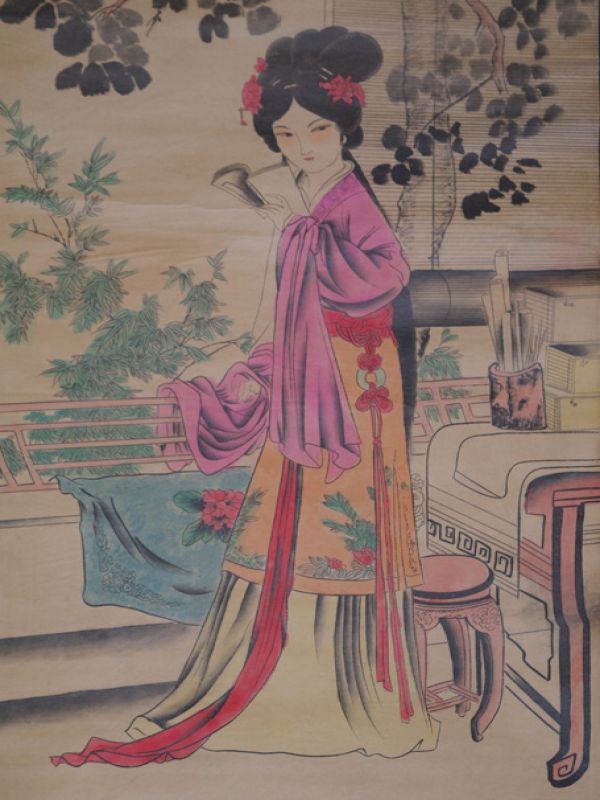 Chinesische Gemälde Kakemono Lesung auf der Terrasse 2