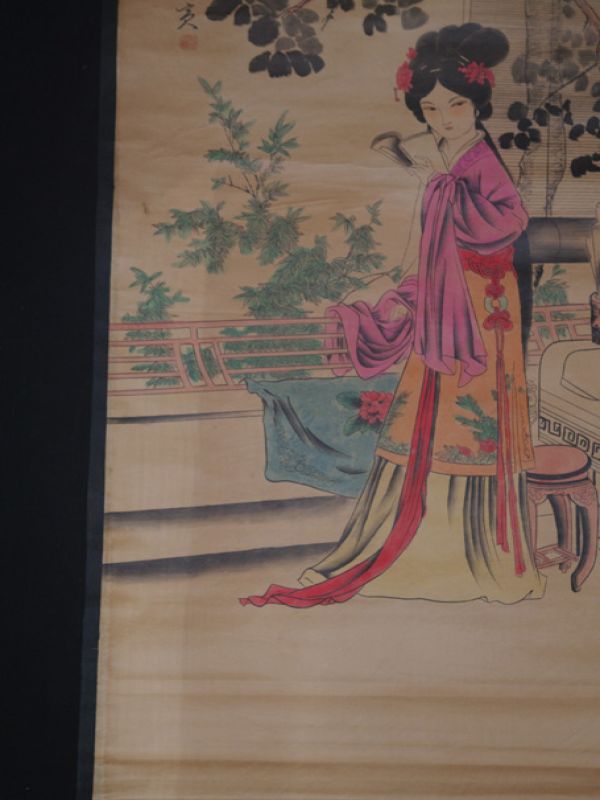 Chinesische Gemälde Kakemono Lesung auf der Terrasse 4